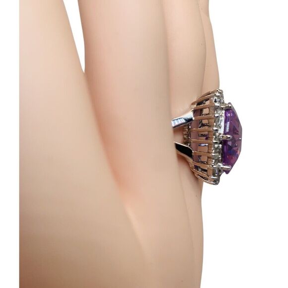 Large  Purple Crystal 925 Sterling Silver Cocktail Ring Sz 8 Statement Bold - Picture 13 of 16